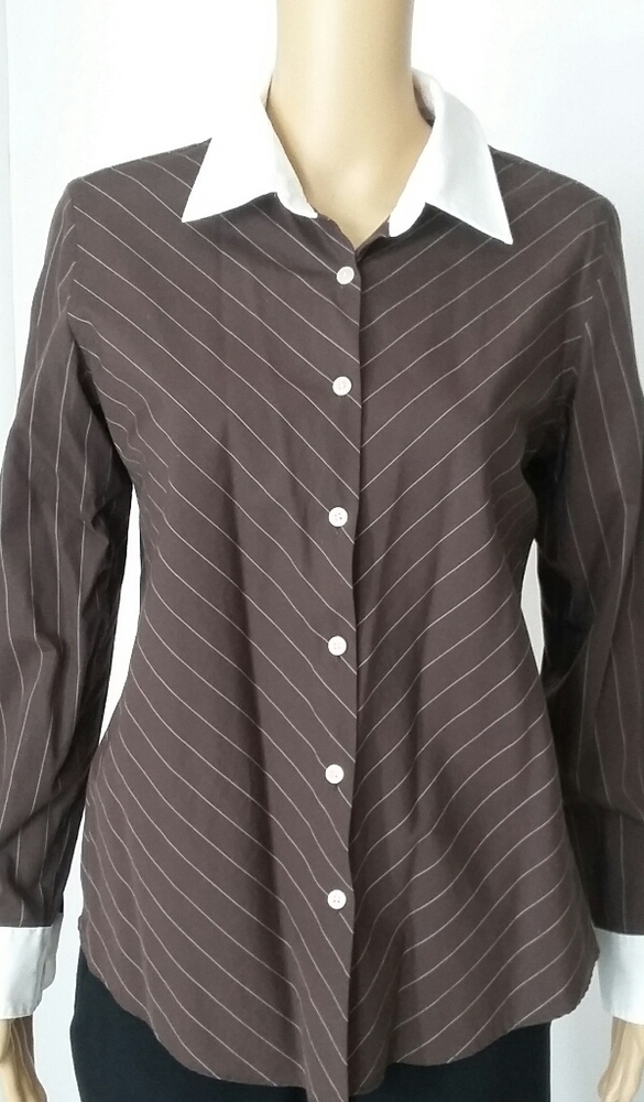 striped brown and white  button-down